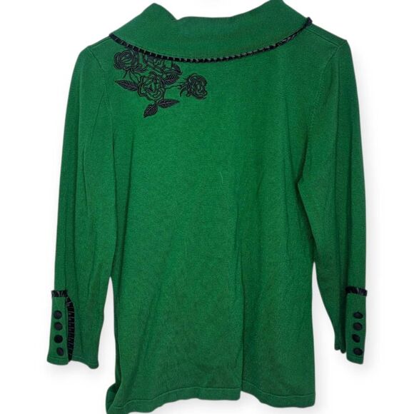 Wheels and Dollbaby Women's Plus Size Dita Cardigan Emerald with Black Embroider - Picture 4 of 10